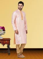 Baby Pink Linen Silk Festival Wear Weaving Kurta Pajama