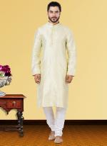 Cream Linen Silk Festival Wear Weaving Kurta Pajama