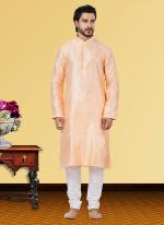 Peach Linen Silk Festival Wear Weaving Kurta Pajama