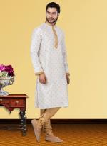 Off White Dhupion Print Festival Wear Weaving Kurta Pajama