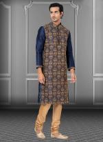 Navy Blue Embroidered Dhupion Festival Wear Weaving Kurta Pajama