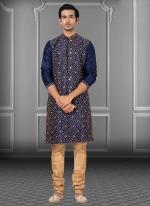 Navy Blue Embroidered Dhupion Festival Wear Weaving Kurta Pajama