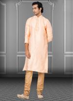 Peach Linen Silk Festival Wear Weaving Kurta Pajama