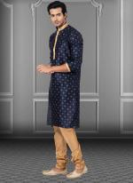 Navy Blue Dhupion Print Festival Wear Weaving Kurta Pajama