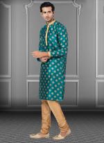 Rama Green Dhupion Print Festival Wear Weaving Kurta Pajama