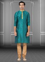 Rama Green Dhupion Print Festival Wear Weaving Kurta Pajama