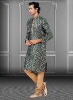 Bottle Green Jacquard Festival Wear Weaving Kurta Pajama