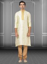 Two Tone White Linen Silk Festival Wear Weaving Kurta Pajama