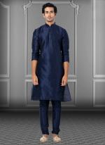 Navy Blue Dhupion Raw Silk Festival Wear Weaving Kurta Pajama