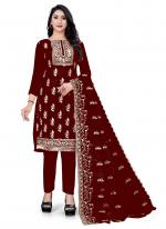 Maroon Organza Casual Wear Embroidery Work Salwar Suit