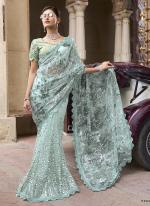 Sea Green Imported Reception Wear Sequinned Saree