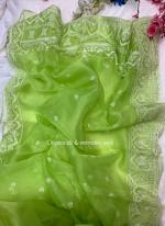 Green Organza Party Wear Embroidery Work Saree