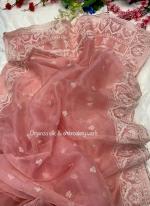 Rose Gold Organza Party Wear Embroidery Work Saree