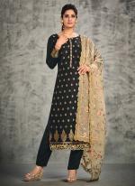 Black Jacquard Silk Festival Wear Weaving Salwar Suit