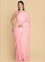 Light Pink Chiffon Brasso Traditional Wear Weaving Saree