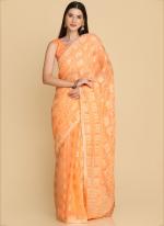 Orange Chiffon Brasso Traditional Wear Weaving Saree