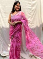 Pink Chiffon Silk Casual Wear Printed Saree