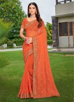 Dusty Peach Georgette Party Wear Embroidery Work Saree