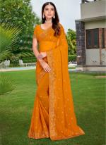 Mustard Georgette Party Wear Embroidery Work Saree