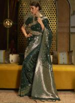 Bottle Green Pure Satin Party Wear Handloom Saree