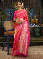 Pink Pure Satin Party Wear Handloom Saree