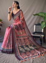 Pink Linen Festival Wear Kalamkari Saree