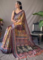 Yellow Linen Festival Wear Kalamkari Saree