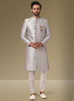 Gray Brocade silk Wedding Wear Jacquard Indo Western