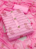 Pink Slub Cotton Traditional Wear Sequins Work Dress Material