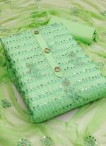 Pista green Slub Cotton Traditional Wear Sequins Work Dress Material