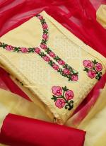 Yellow PC Cotton Casual Wear Embroidery Work Dress Material