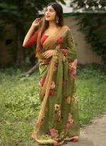 Green Munnar Slub Party Wear Kasab Work Saree