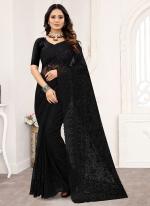 Black Net Wedding Wear Embroidery Work Saree