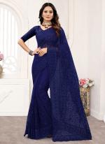 Navy blue Net Wedding Wear Embroidery Work Saree