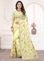 Pista green Organza Wedding Wear Embroidery Work Saree