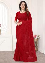 Red Net Wedding Wear Embroidery Work Saree