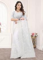 White Net Wedding Wear Embroidery Work Saree