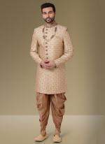 Baige Banarasi Silk Wedding Wear Embroidery Work Sherwani