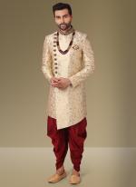 Gold Brocade Silk Wedding Wear Embroidery Work Sherwani