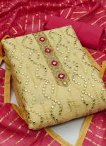 Beige Modal Chanderi Festival Wear Mirror Work Dress Material