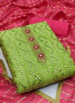 Green Modal Chanderi Festival Wear Mirror Work Dress Material