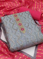 Grey Modal Chanderi Festival Wear Mirror Work Dress Material