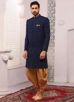 Blue Georgette Wedding Wear Embroidery Work Sherwani