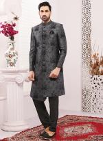 Black Art Banarasi Silk Wedding Wear Embroidery Work Sherwani