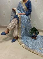 Blue Cambric Cotton Party Wear Sequins Work Readymade Salwar Suit