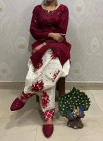 Maroon Cambric Cotton Party Wear Sequins Work Kurti With Patiyala