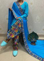 Sky Blue Cambric Cotton Traditional Wear Sequins Work Readymade Salwar Suit