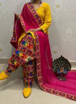 Yellow Pink Cambric Cotton Traditional Wear Sequins Work Readymade Salwar Suit