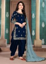 Blue Art Silk Festival Wear Embroidery Work Patiyala Suit