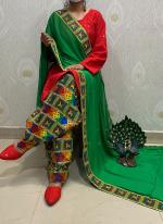 Red Green Cambric Cotton Festival Wear Sequins Work Readymade Salwar Suit